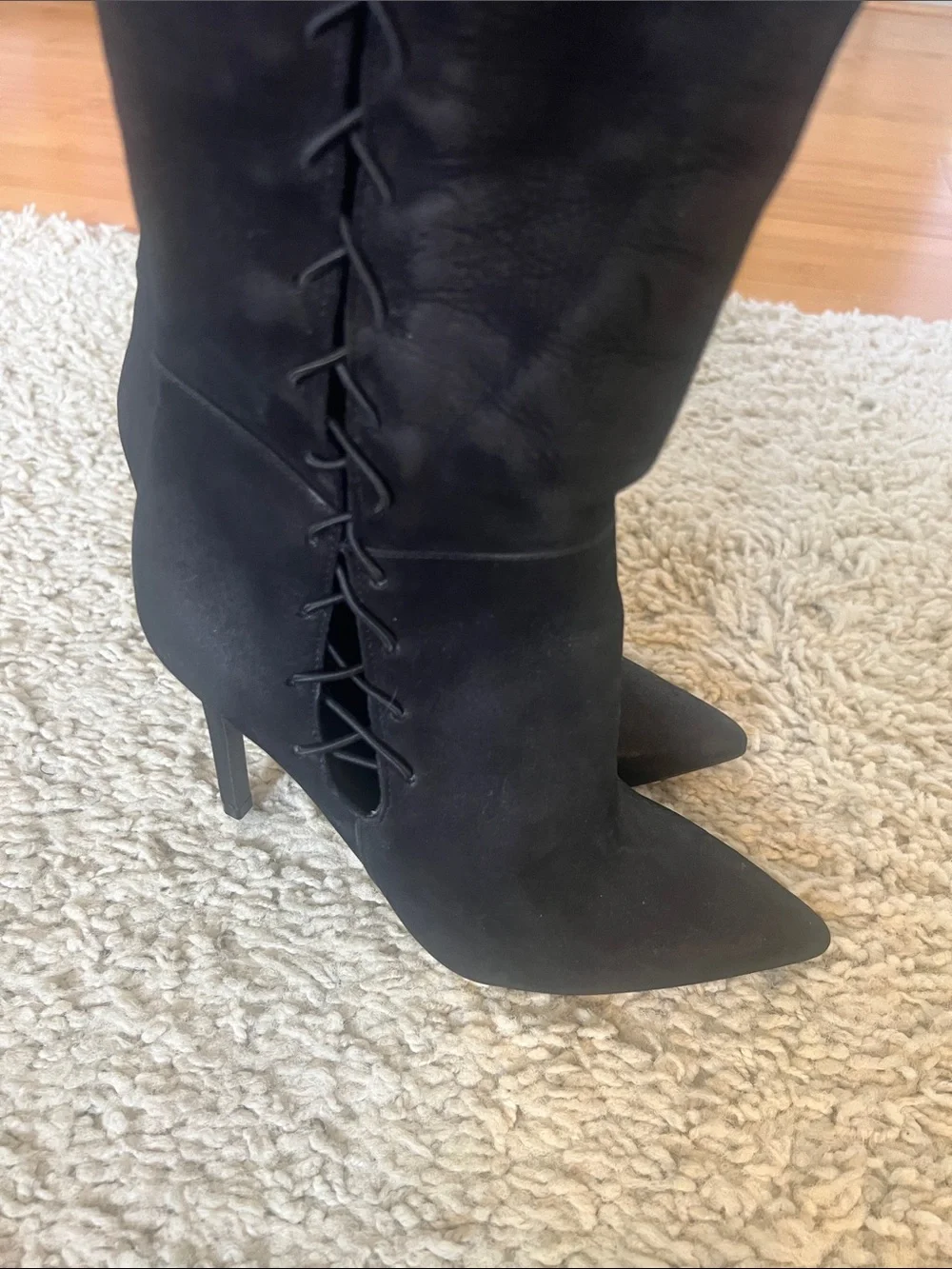 SCHUTZ Black Over-the-Knee Lace-Up Stiletto Boots